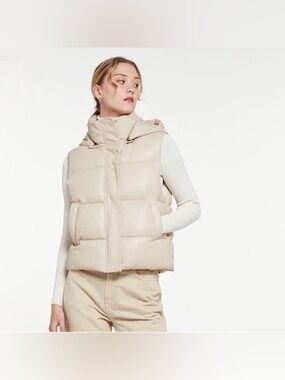 Apparis Rocky Peyote Faux Leather Hooded Vest Sz-S